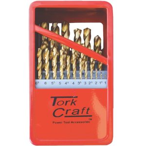 Tork Craft Drill Bit Set 25Pce Tin. Coated Metal Case