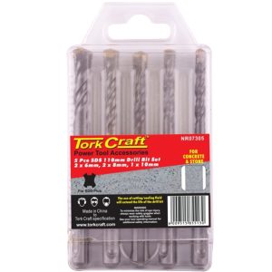 Tork Craft Sds 110Mm  Drill Bit Set 5Pc 2 X6Mm, 2 X 8Mm, 1X10Mm