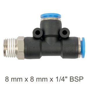 Aircraft Pu Hose Fitting Tee 8Mm X 8Mm X 1/4'M