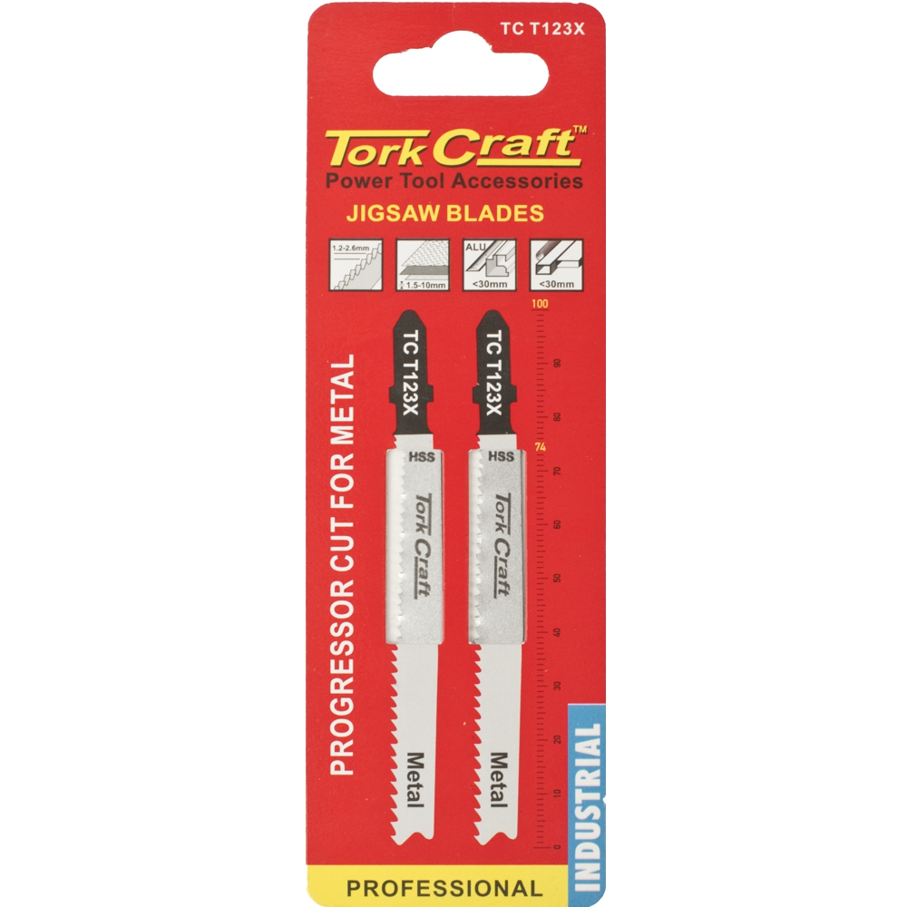Tork Craft T-Shank Jigsaw Blade For Metal 1.2 - 2.6Mm 10Tpi 100Mm 2Pc