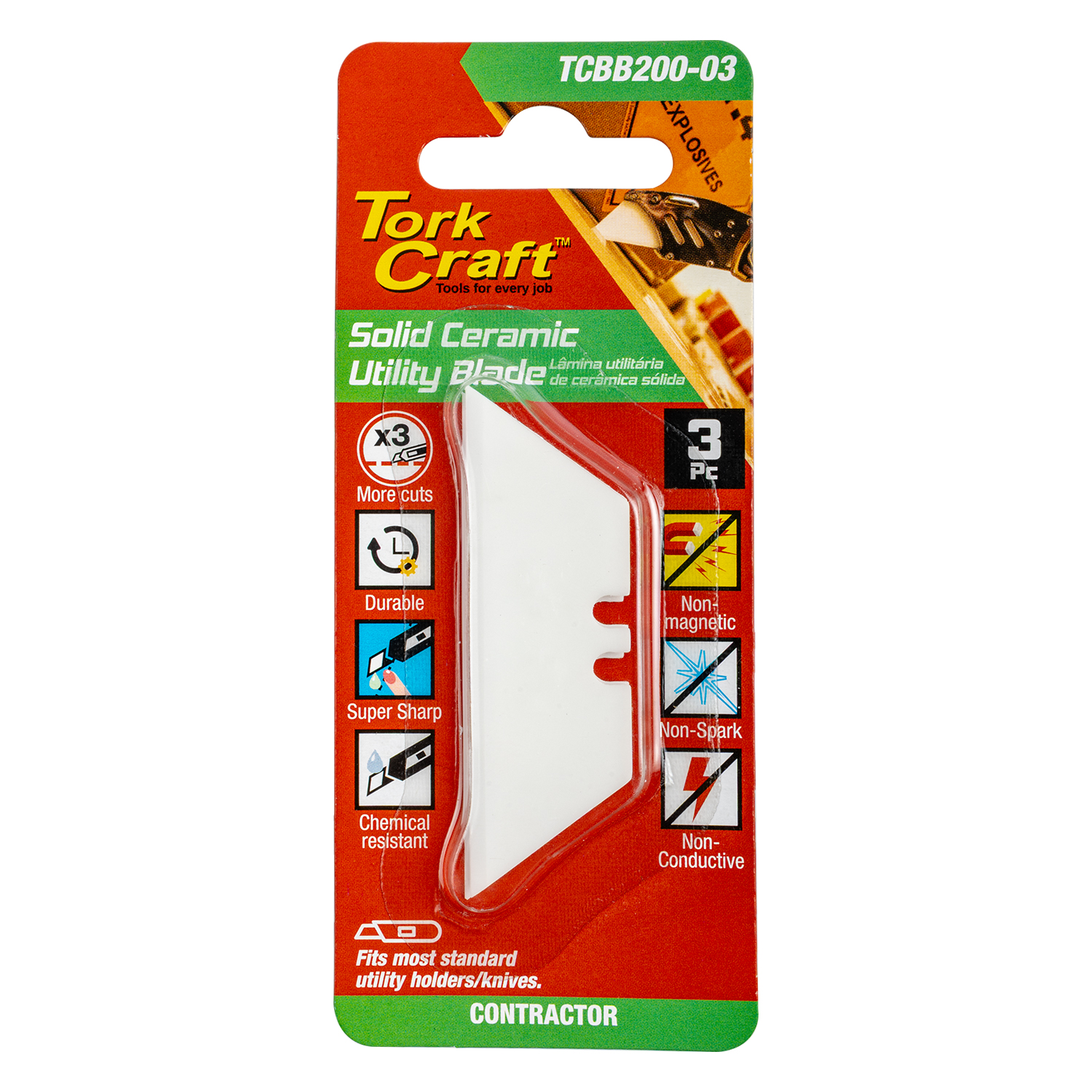 Tork Craft Utility Blade Ceramic Solid 60Mm X 19Mm X 0.60Mm 3Pc