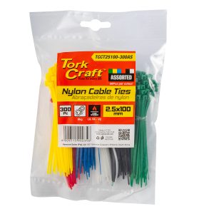 Tork Craft Nylon Cable Ties 2.5Mm X 100Mm 300Pc Assorted Colours