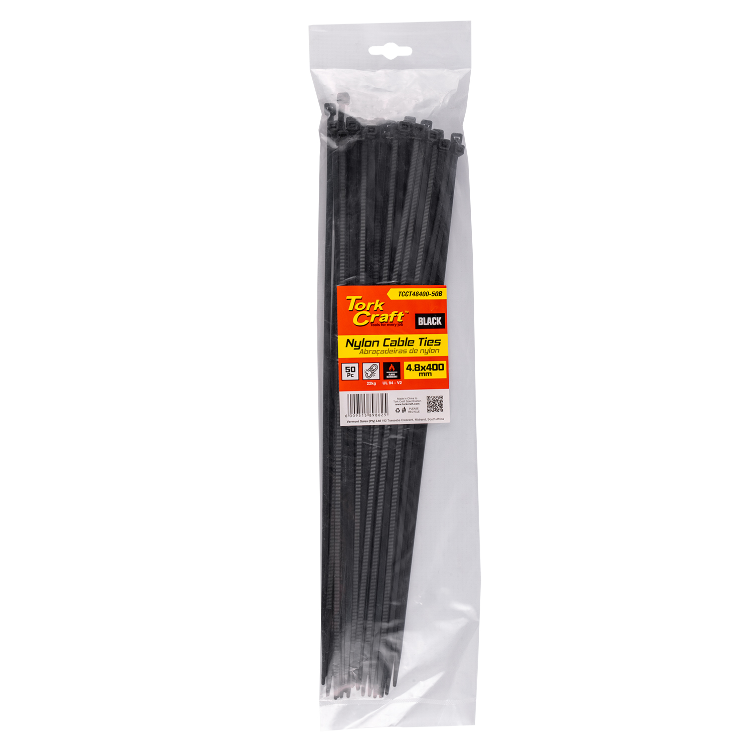 Tork Craft Nylon Cable Ties 4.8Mm X 400Mm Black 50Pc