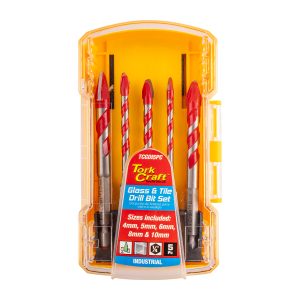 Tork Craft Glass & Tile Drill 4 Flute Set 5Pc 4/5/6/8/10Mm In Plastic Case
