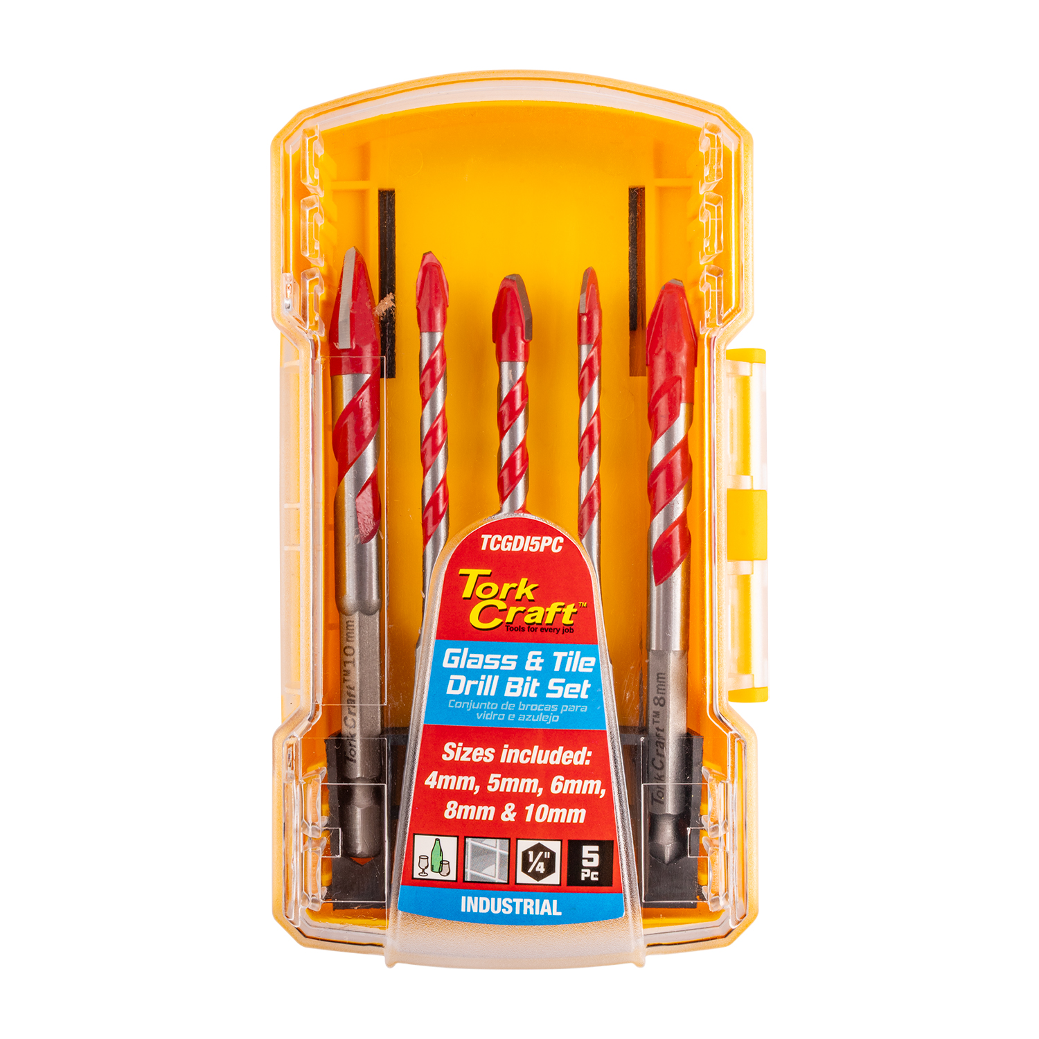 Tork Craft Glass & Tile Drill 4 Flute Set 5Pc 4/5/6/8/10Mm In Plastic Case