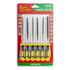 Tork Craft Needle File Set 6Pc Flat/Rnd/Square/Tri-Angle/Taper Flat/Half Rnd