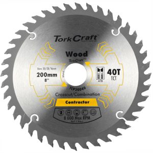 Tork Craft Blade Contractor 200 X 40T 30/1/20/16 Circular Saw Tct