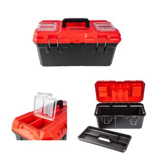 Tork Craft Heavy Duty Plastic Tool Box With Organizer Red/Black 415Mm