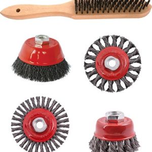 Tork Craft Wire Brush Angle Grinder Kit M14 Crimped & Knotted Set 5Pce Hand Brush