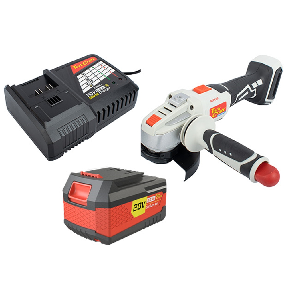 Tork Craft Angle Grinder B/Less Ag115B 20V 115Mm 4Ah Battery Pack Smart Charger