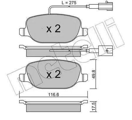 Alfa brake pad set rear - with sensor 116.6x50x17.5