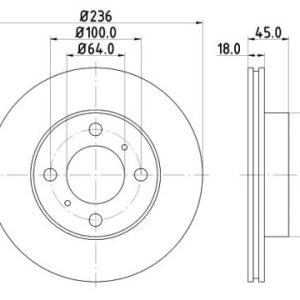 Proton brake disc front - vented 236x18/45 4 HOLE
