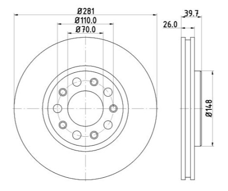 Jeep brake disc front - vented - 281x26/39.7