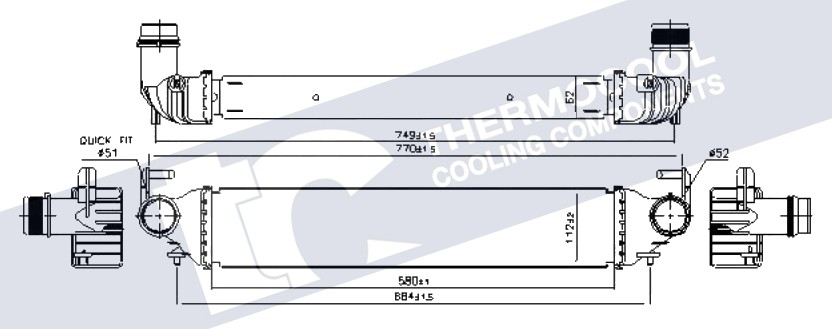 Jeep intercooler - aluminium - 580x112x62