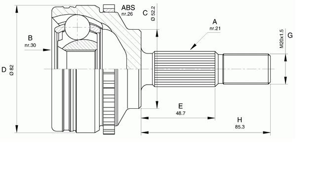 Renault cv joint - outer 21-30-52.2 26 TEETH