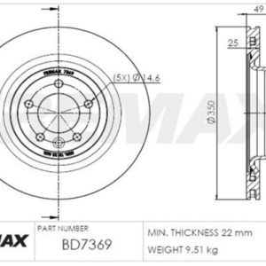 Land Rover brake disc rear - vented 350x25/49.5
