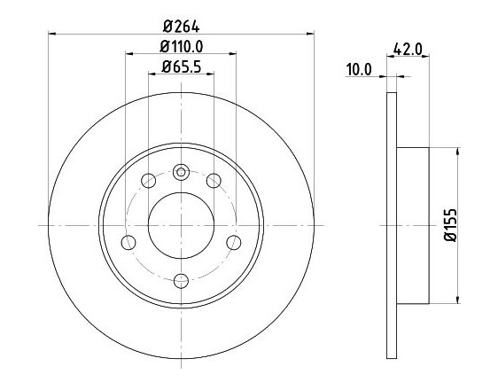 Opel brake disc rear - solid 264x10/42 5 HOLE