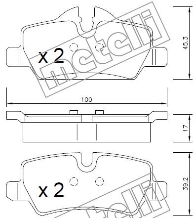 Mini brake pad set - rear, 100x17x39/45