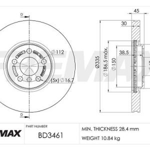 Mini brake disc front - vented 335x30/45