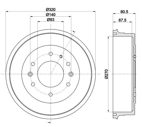Mazda brake drum - rear 270mm ID
