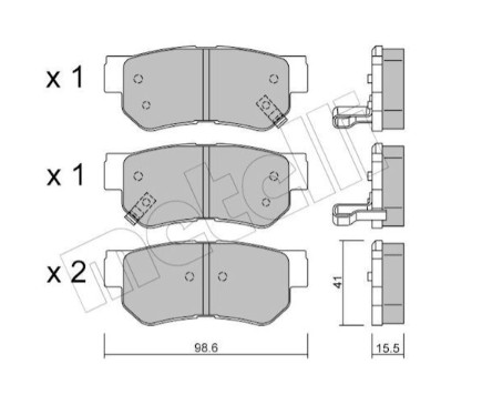 Kia brake pad set - rear 98.8x15