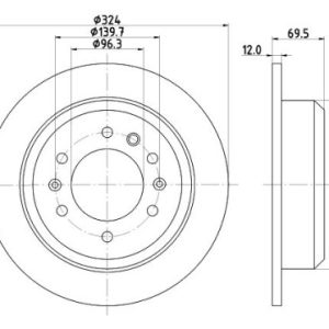 Kia brake disc rear - solid 324x12/69.5